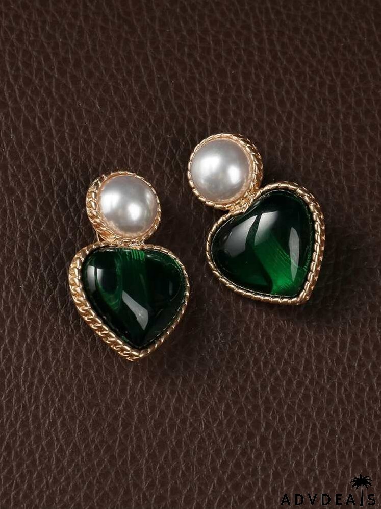 Faux Pearl & Heart Decor Earrings