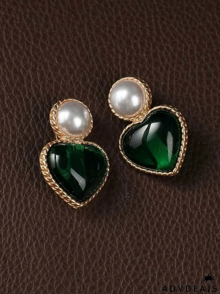 Faux Pearl & Heart Decor Earrings