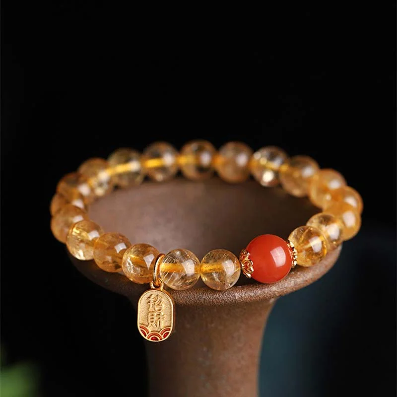 Citrine Red Agate Fortune Charm Bracelet