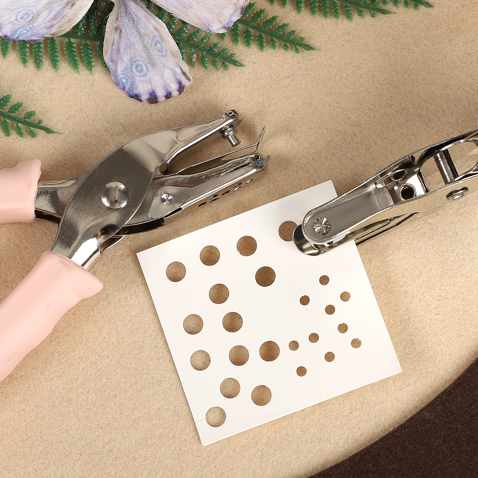 홀펀치 - 손잡이가 달린 마카롱 가죽 케이스