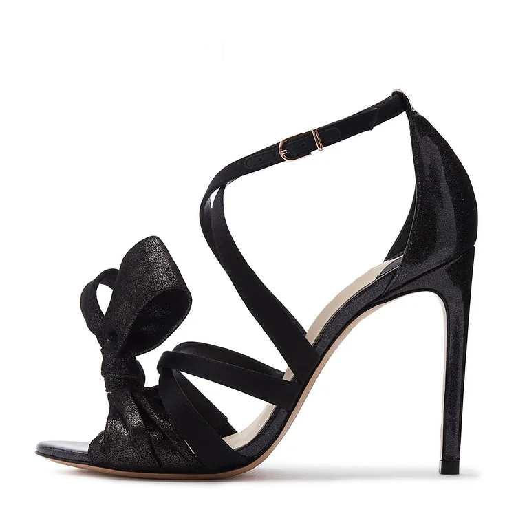 Black Crisscross Straps Peep Toe Knotted Prom Heels for Women |FSJ Shoes