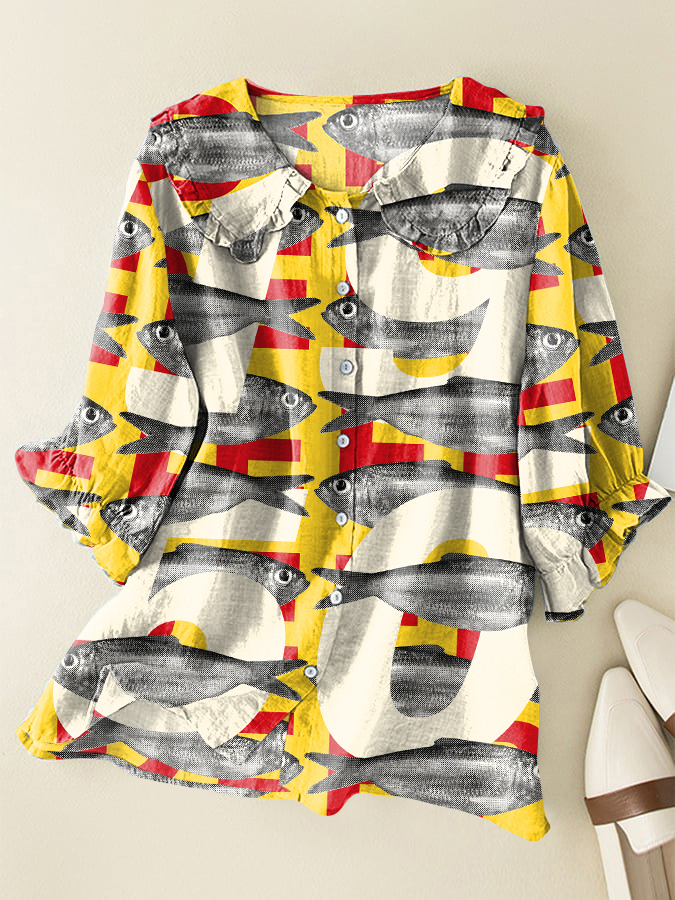 Vintage Sardines Loose Peter Pan Ruffle Collar Shirt