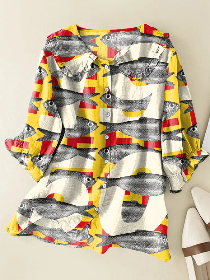 Vintage Sardines Loose Peter Pan Ruffle Collar Shirt