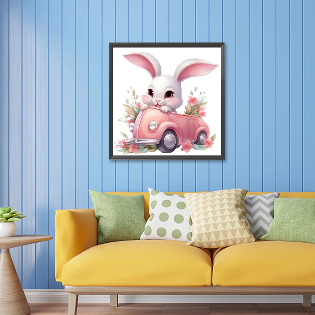 Diamond Painting - Full Round Drill - Pink Car Bunny(Canvas|30*30cm)