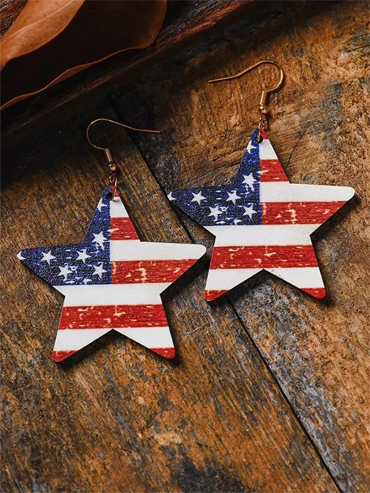 Fashion Flag Patriotic Wooden Earrings elevenforest