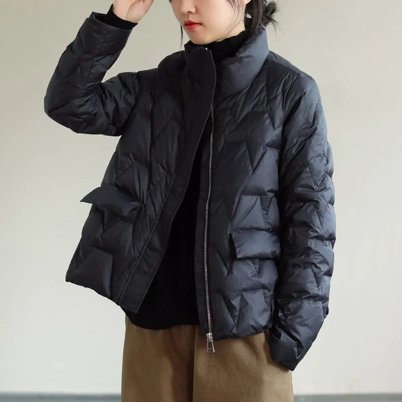 Ailegogo Ultra Light Down Jacket Winter Women Stand Collar Feather Puffer Coat 90% White Duck Down Parkas Solid Color Outerwear