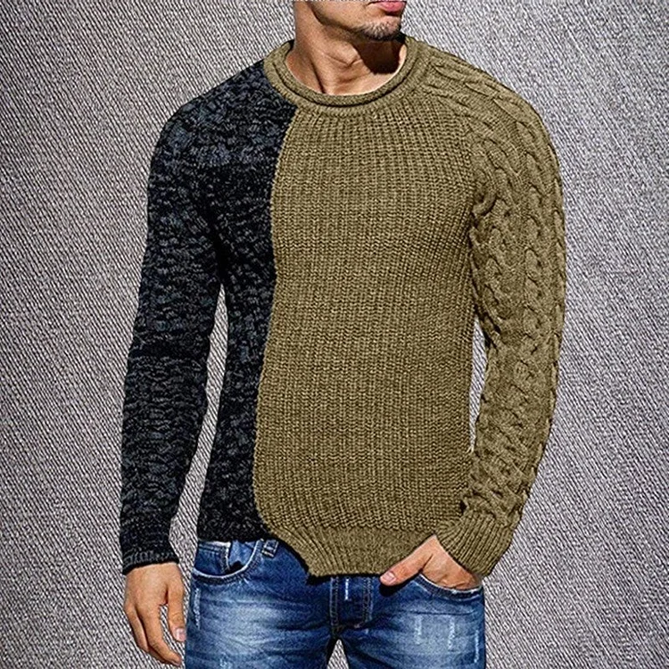 Men's Round Neck Patchwork Knit Sweater