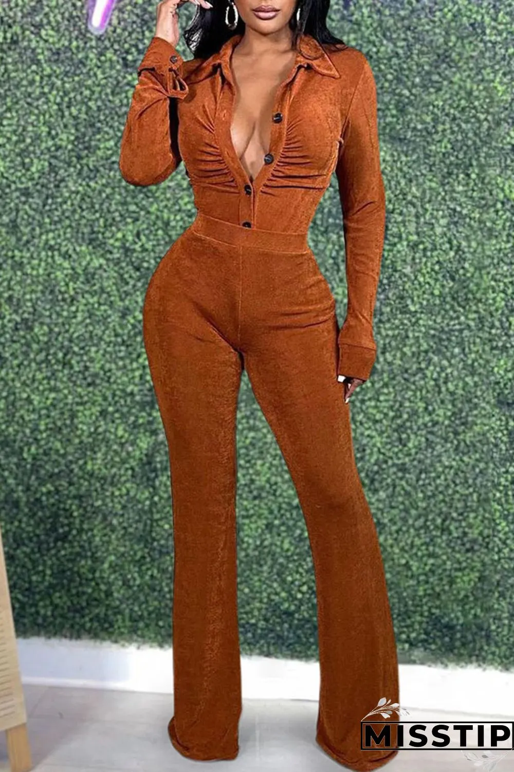 Tangerine Red Casual Solid Patchwork Buckle Turndown Collar Long Sleeve Two Pieces