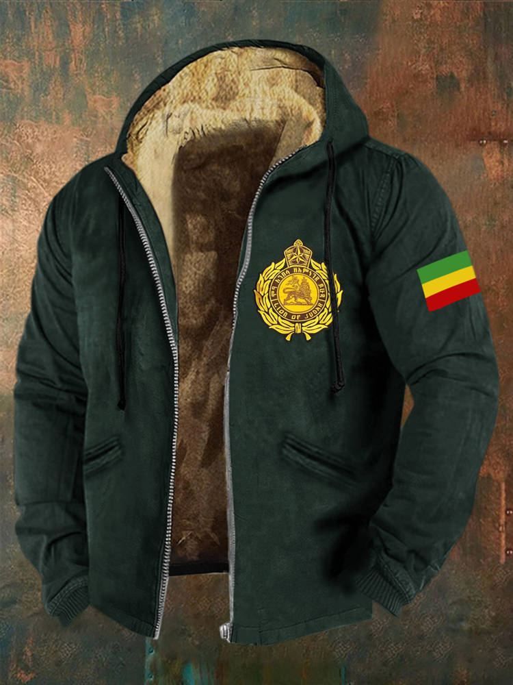 Comstylish Rastafari Reggae Jamaica Lion Of Judah Embroidered Men's Zipper Jacket