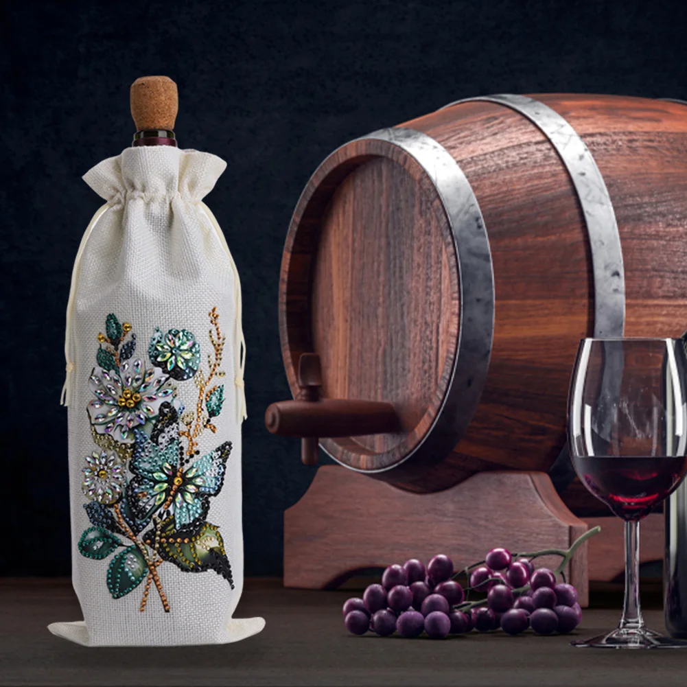 4pcs DIY Diamond Painting Wine Bag Rhinestones Liquor Bottle Cover (Butterfly)