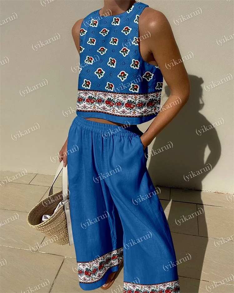 Two-piece Floral-Print Top & Pants Set