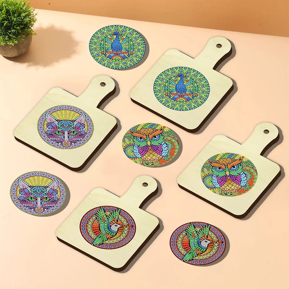 4Pcs Bird Series DIY Diamond Painting Placemats Rhinestone Table Mats for Adults