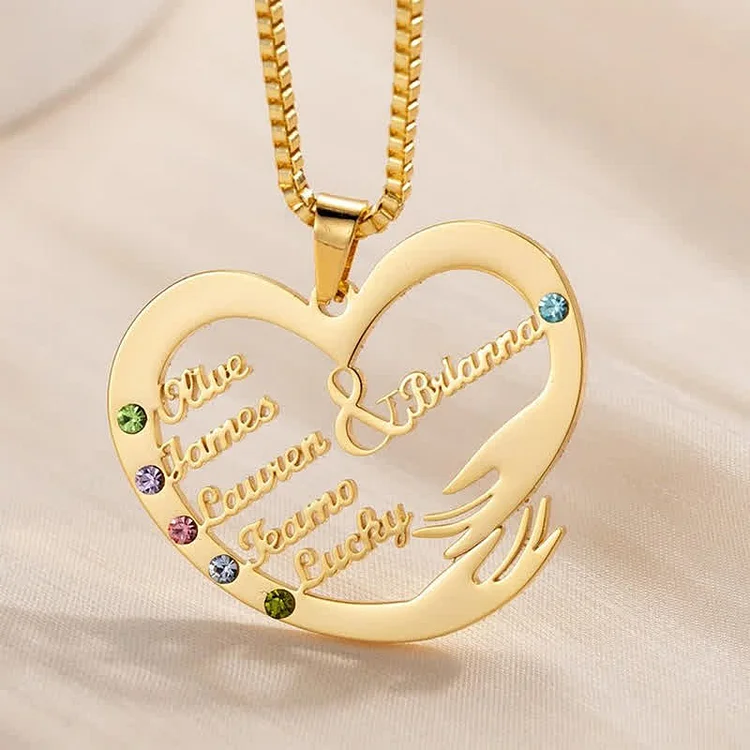 Heart Hug Engraving Birthstone Creative Necklace