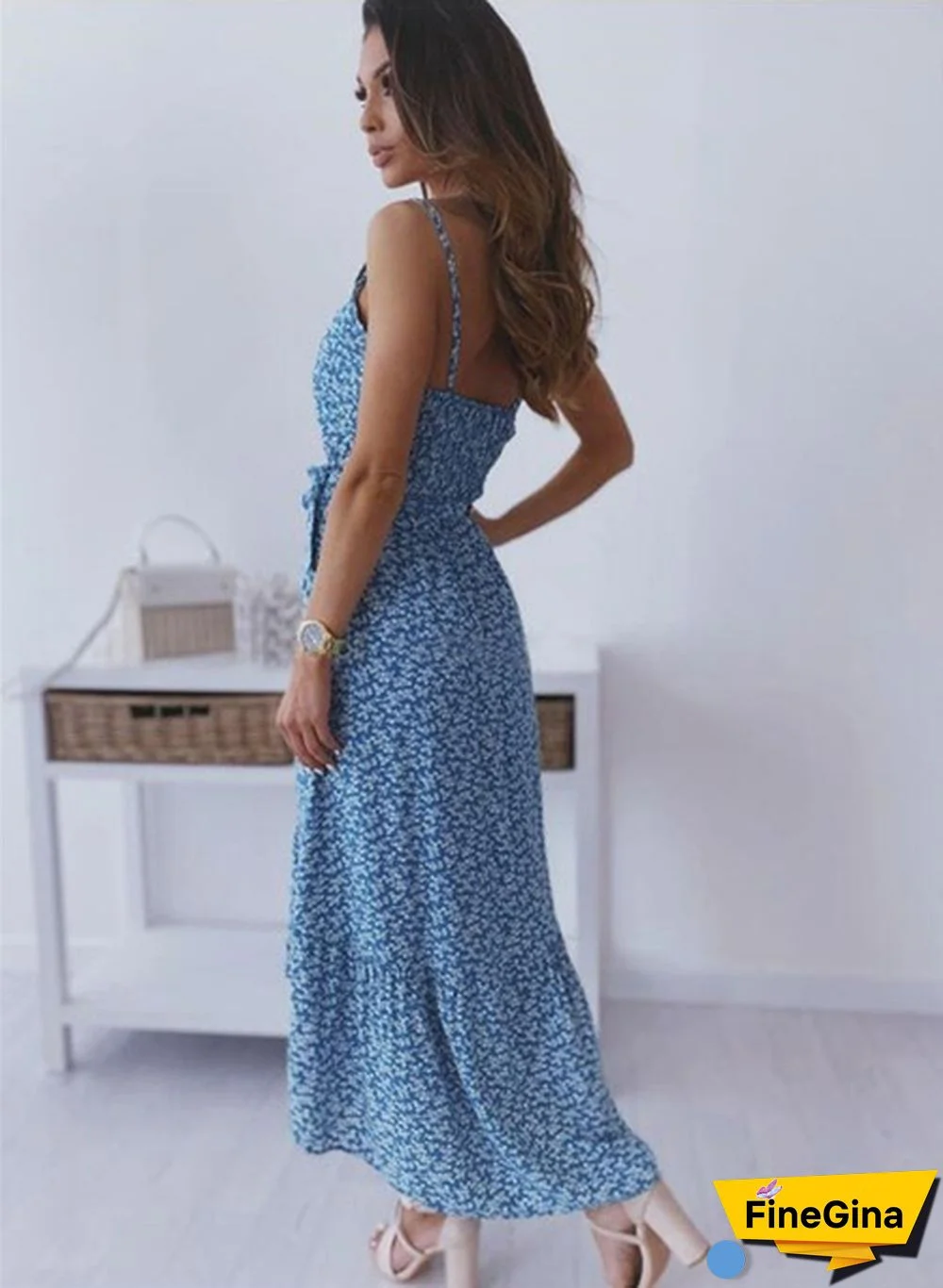 Women Fashion Backless Summer Long Dress Floral Printed Spaghetti Strap Bohemian Maxi Dresses