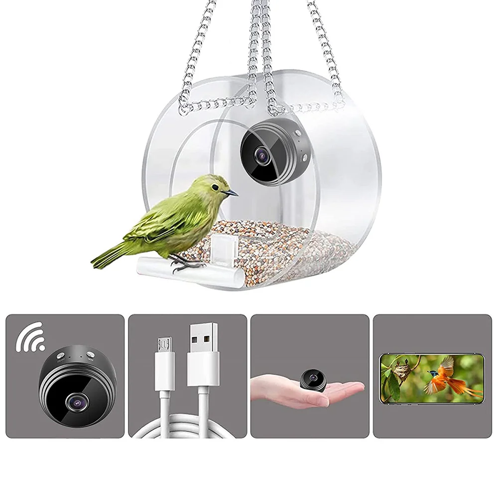 Outdoor smart hanging bird feeder with camera
