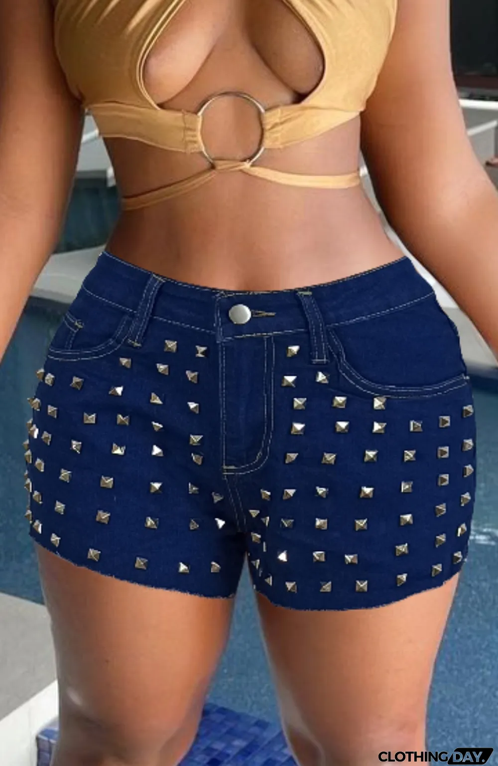 Summer Blue Beaded Fit Denim Shorts