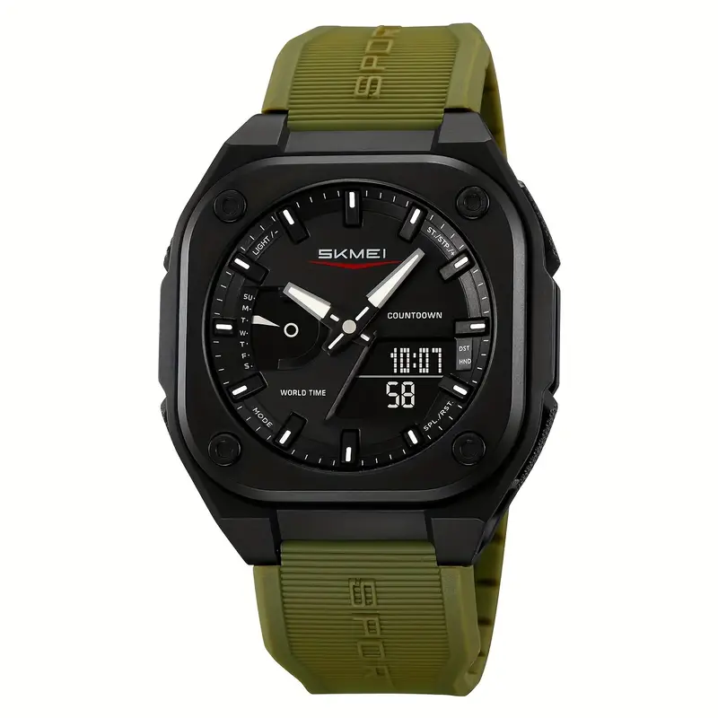   mens   military   wristwatch with     and date   electronic movement sports style round dial tpu strap to 30m details 2