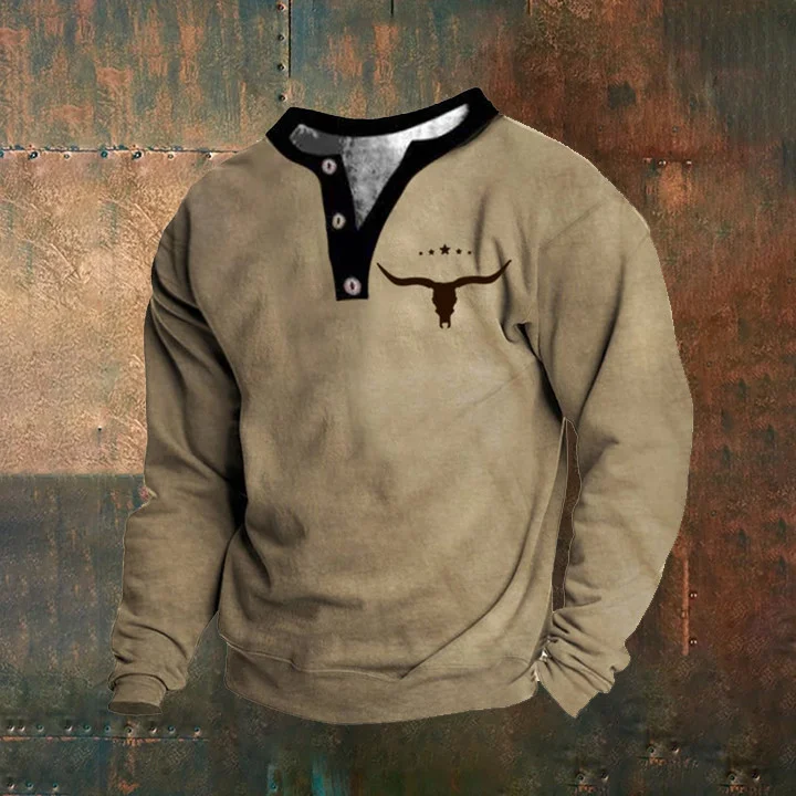 Western Button Bull Head Long Sleeve T-Shirt