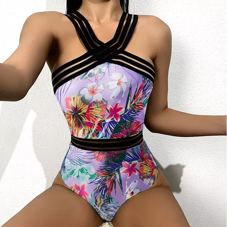 Flaxmaker Printed Sexy One Piece Swimsuit