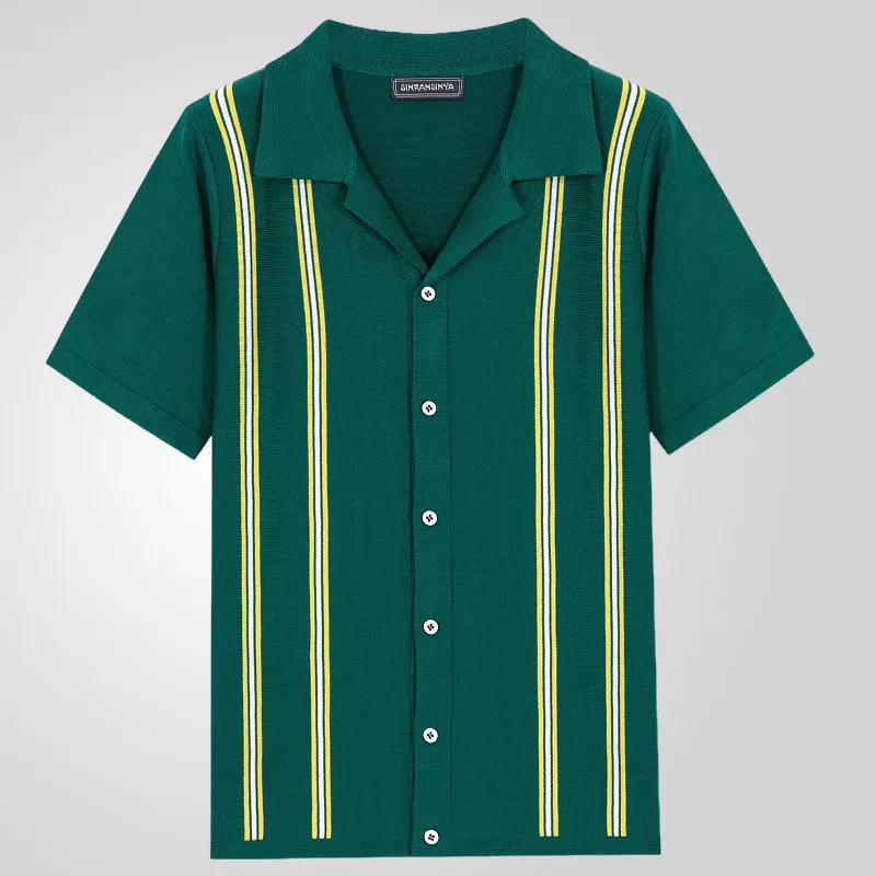 Uveng Uveng Men's New Sleeves Summer Striped Knits Suit Collar Short-Sleeved Business POLO Shirt SY0123