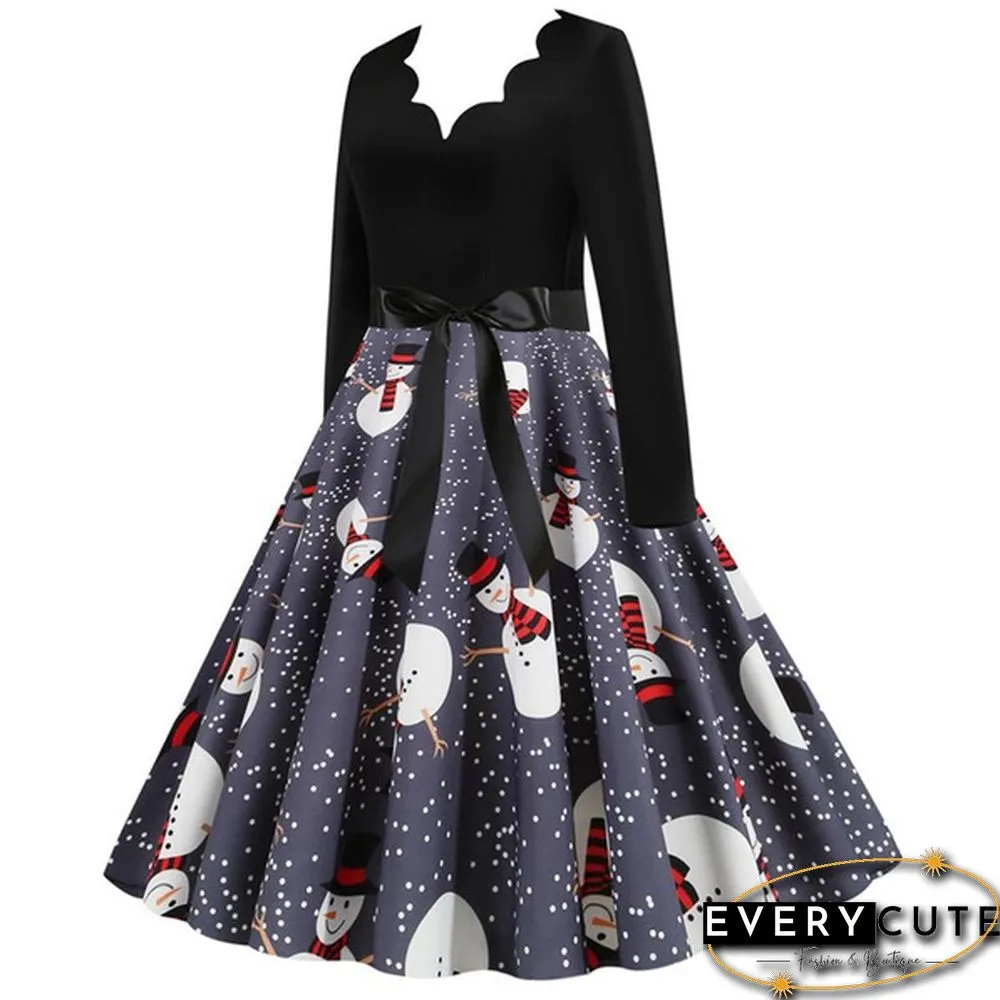 Christmas Prom Dress-Bow Style Santa Claus Print Swing`