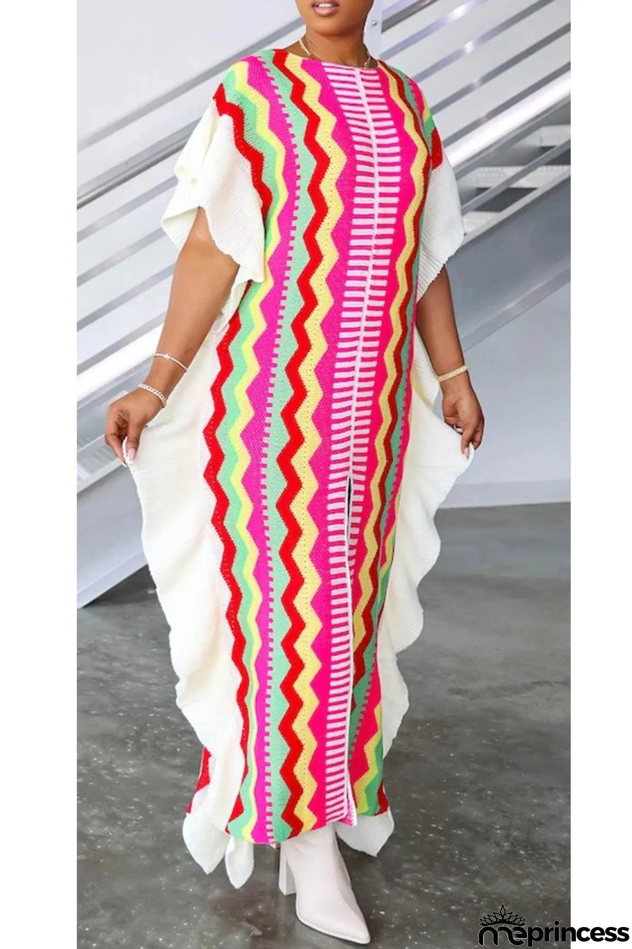 Striped Patchwork Slit knit Dress