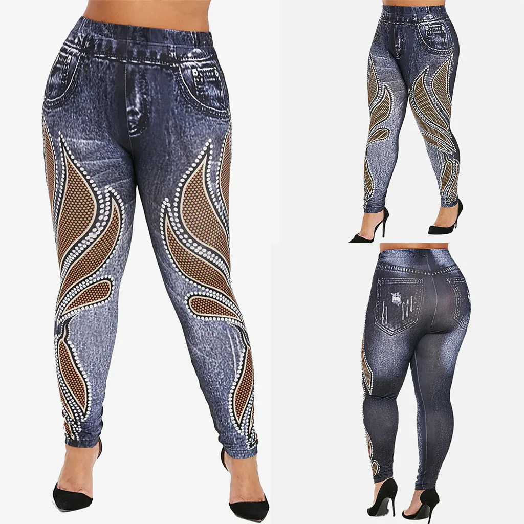 Zeusesim Imitation Denim Leggings Fitness Skinny High Waist Legging Women Summer Sexy High Elastic Bodycon Sports Yoga Pants Streetwear