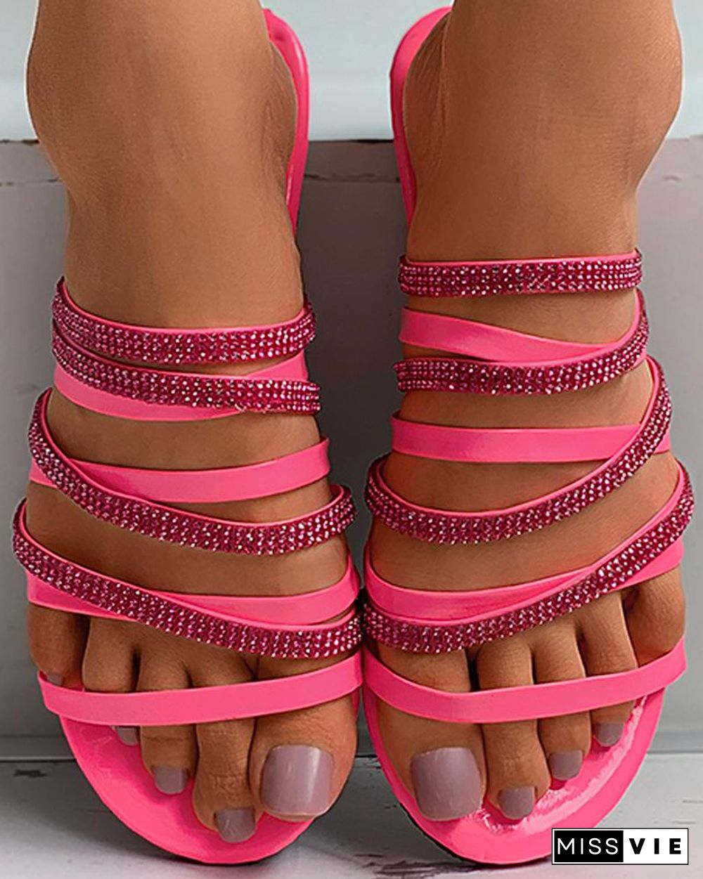 Strappy Studded Open Toe Flat Sandals