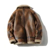 Men's Winter Fur Coat, Plush And Thickened Motorcycle Clothing, Deerskin Jacket, Cotton-Padded Leather Jacket