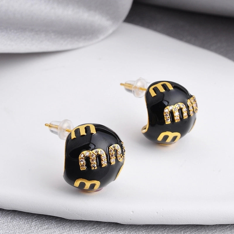 Retro Drop Oil Enamel Letter Ball Stud Earrings Niche Temperament Design Fashion Personalized Earrings Earrings For Women