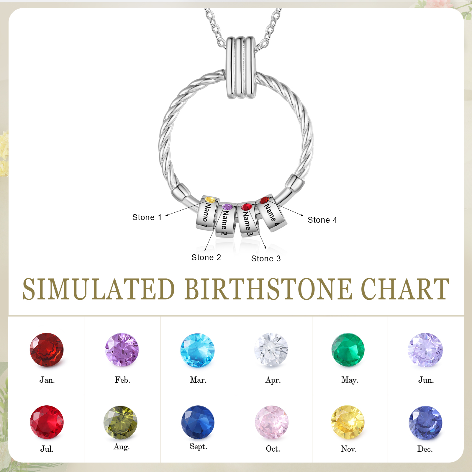 4 Names - Personalised Circle Pendant Necklace Custom Birthstones & Names Necklace Birthday Gift for Her-Jessemade AU