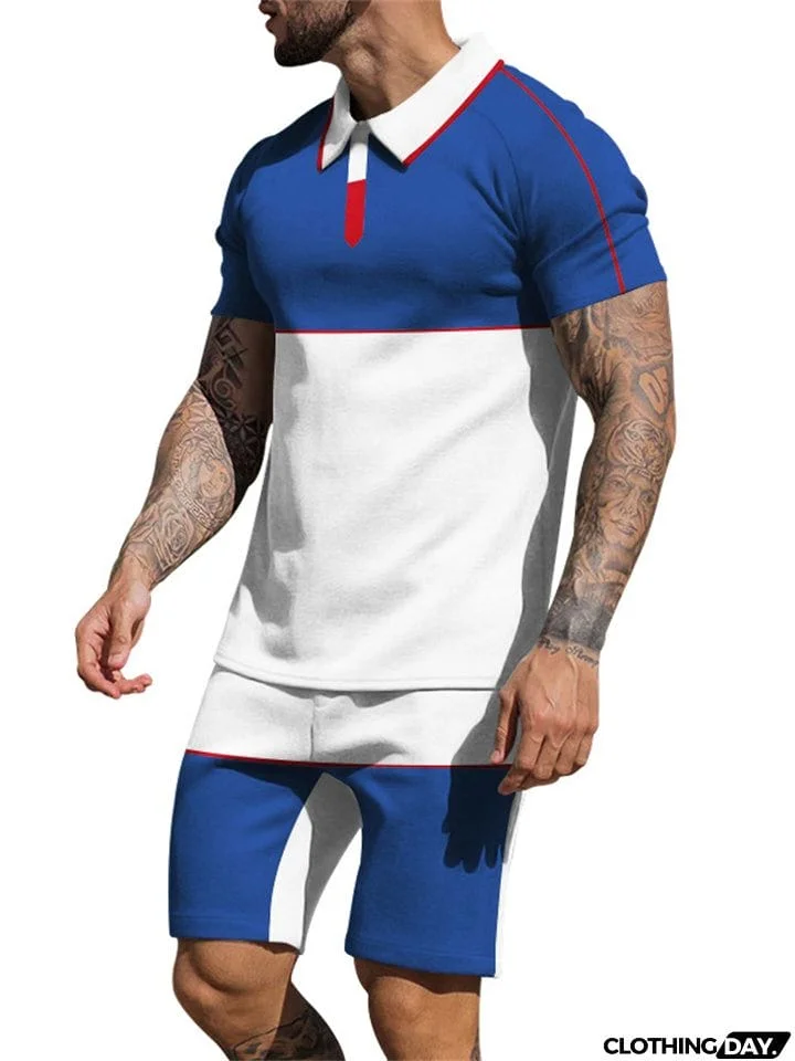 Contrasting Colors Patchwork Two Pieces Summer Sportswear Sets for Men