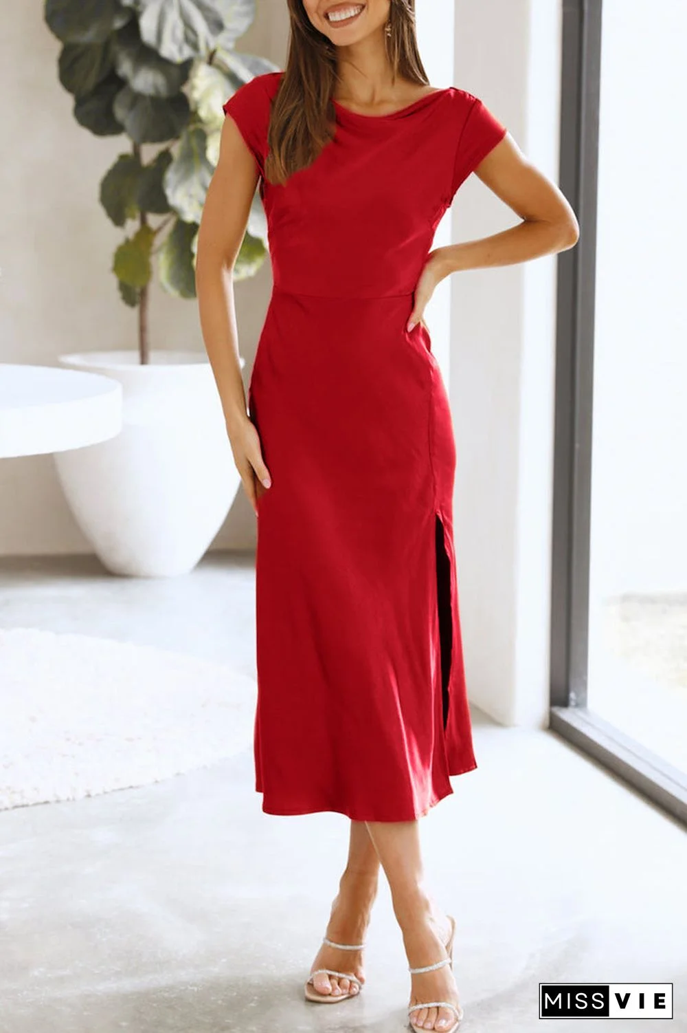 Celebrities Elegant Solid Hollowed Out Solid Color A Line Dresses