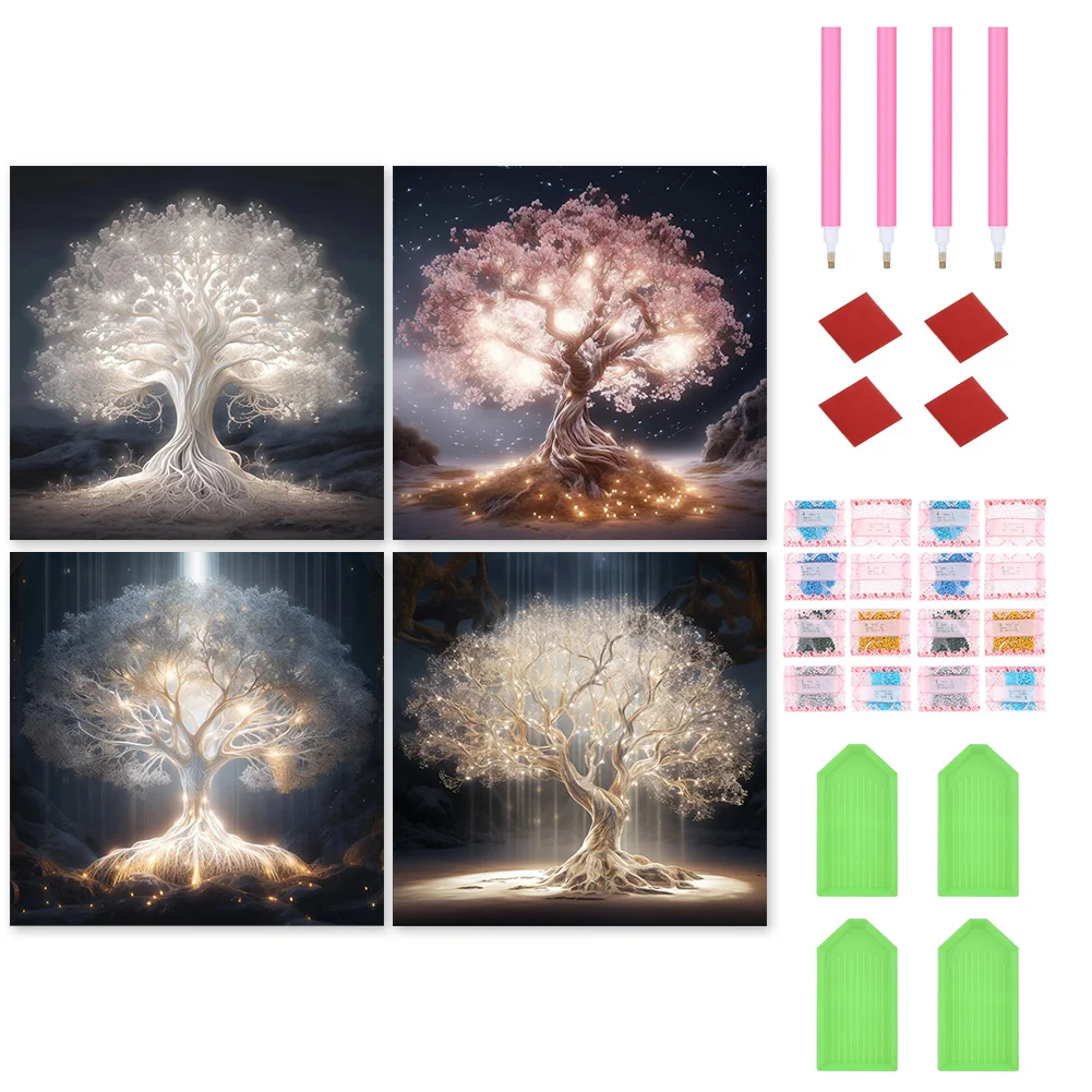 4PCS Full Round Diamond Painting - Tree(Canvas|30*30cm)