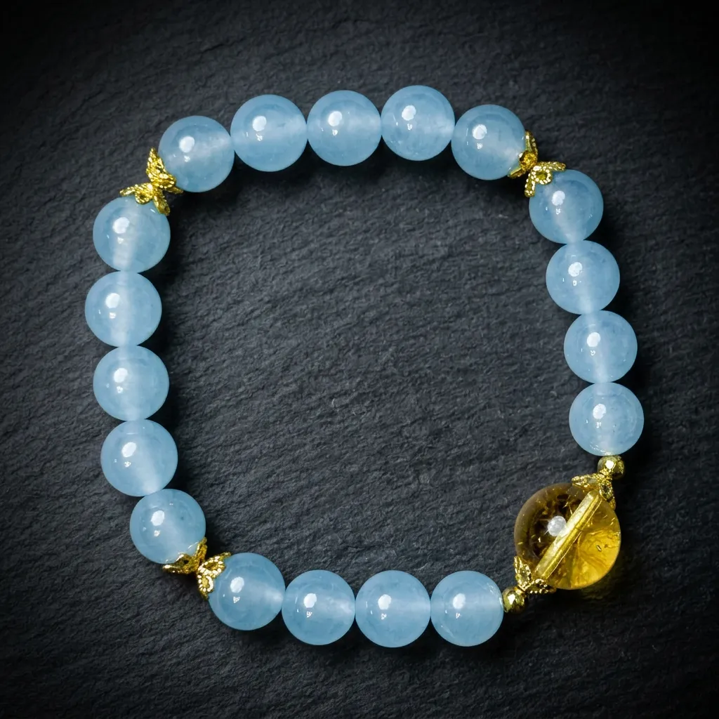 Serene Tide | Natural Aquamarine & Lustrous Pearl Bracelet Sun-Kissed Azure (Aquamarine & Citrine)