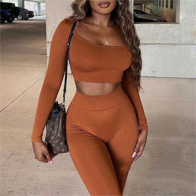 Solid Color Long Sleeve High Waist Tight Suit