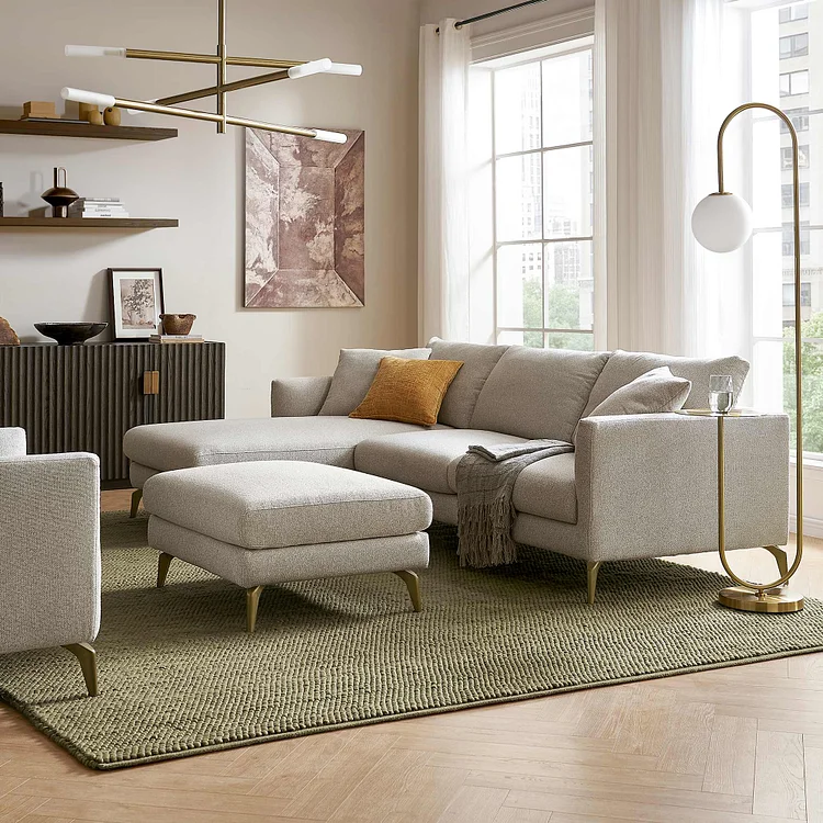 Lena Performance Fabric Chaise Sectional Sofa with Ottoman