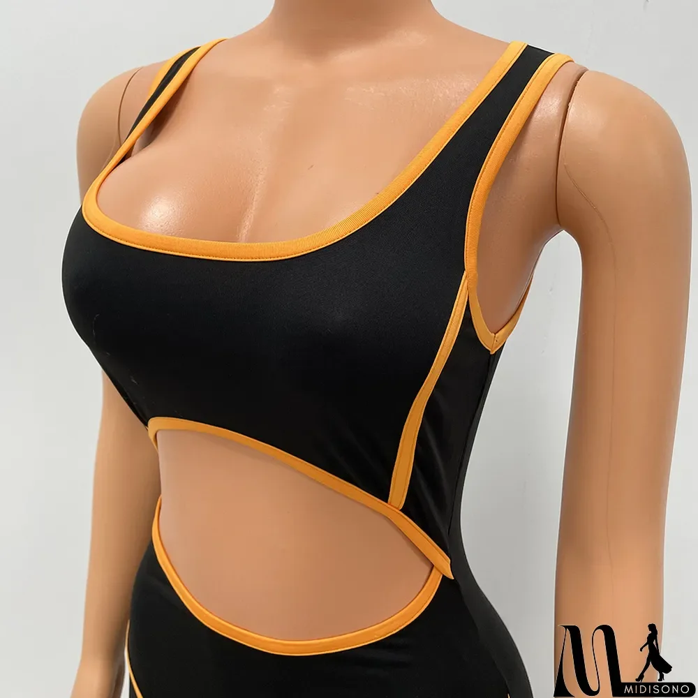 MidiSono - Women Summer Sexy Colorblock Sleeveless Cut Out Jumpsuit