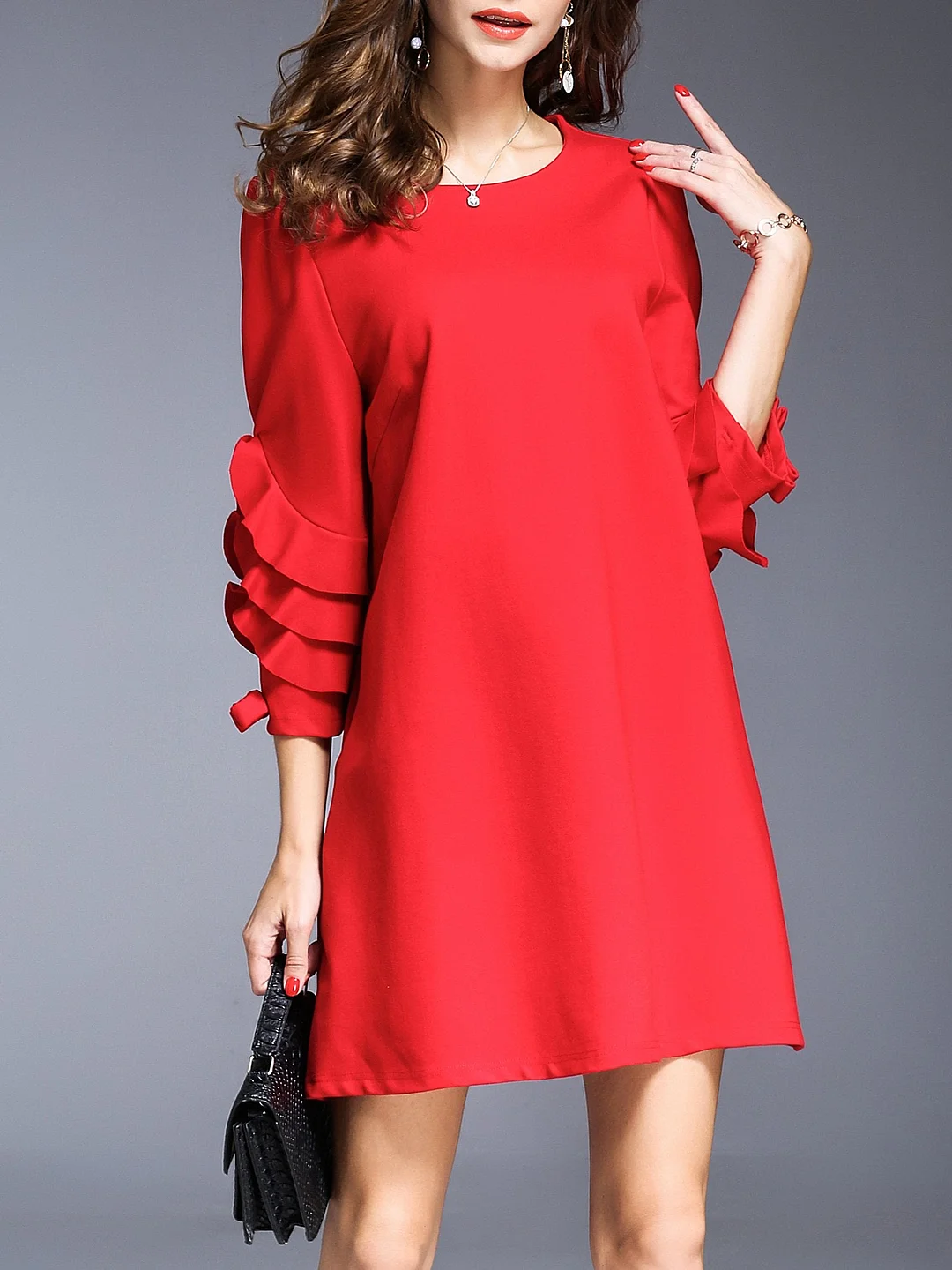 Red A-line Frill Sleeve Casual Statement Mini Dress