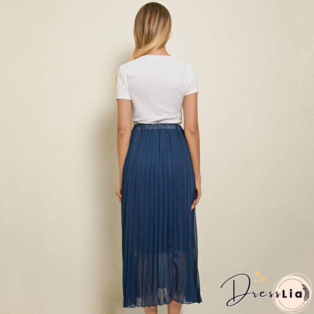 Summer New Fashion Women's Skirt One Size Multicolor Solid Pleated Skirt
