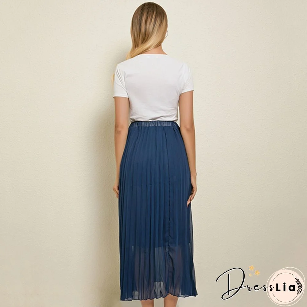 Summer New Fashion Women's Skirt One Size Multicolor Solid Pleated Skirt