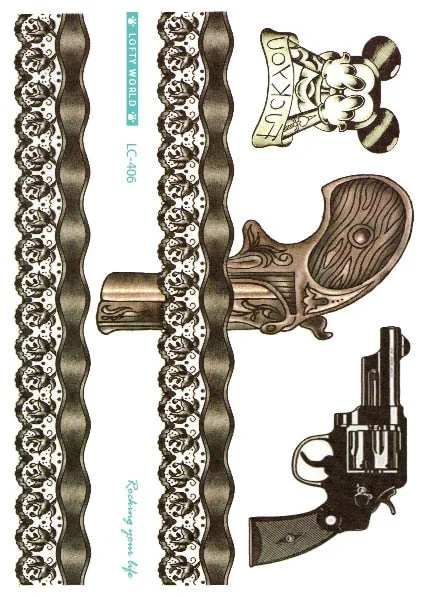 21X15cm Hot Sale Large size Leg Water Transfer Tattoo Sexy Lace and Gun Design Fake Body Art Temporary Tattoo Stickers For Women