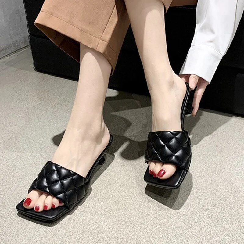 Women Slippers High Heels Wear-resistant Summer Open Toe Solid Color Sandals Stiletto White Black Heels Luxury Prom Woman Shoes