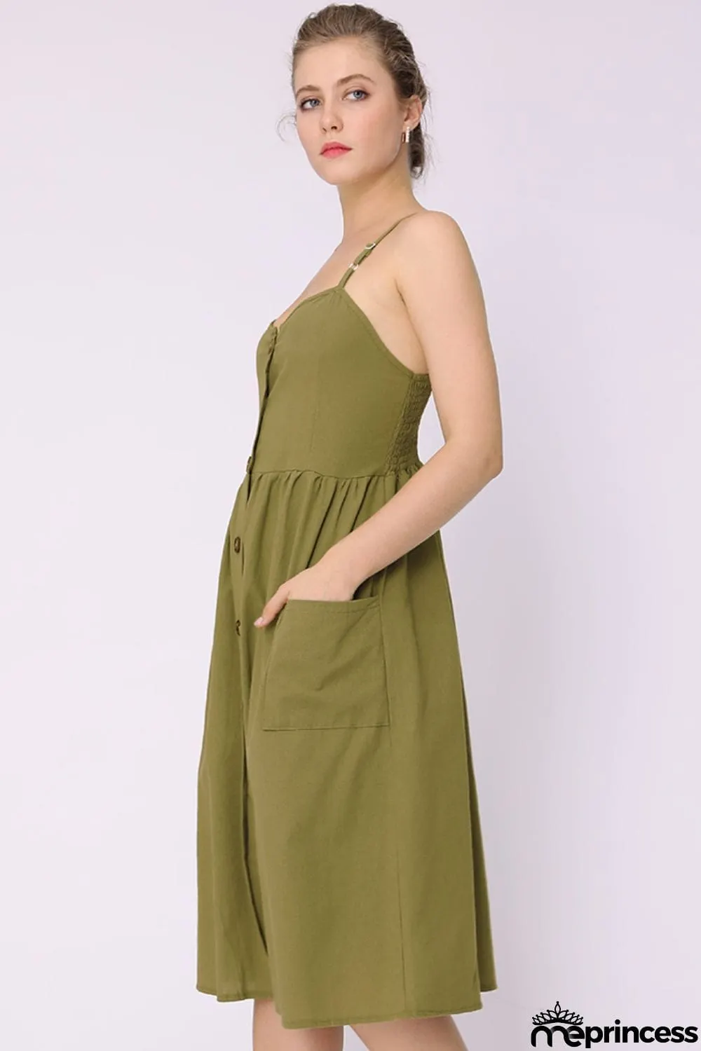 Spaghetti Strap Smocked Dress with Pockets