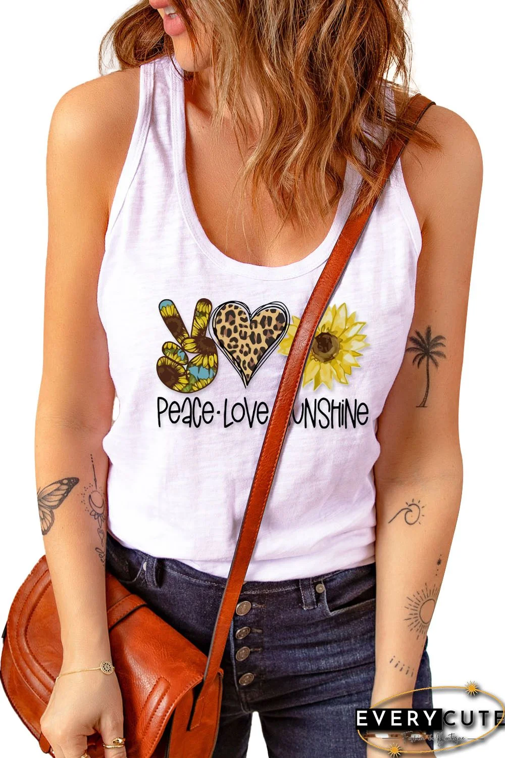 White Peace Love Sunshine Graphic Tank