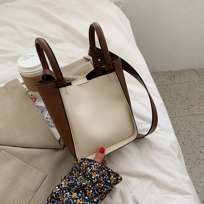 էѧӧܧ Fashion Buckets Bag Women Designer Wide Handle Handbags Luxury Pu Leather Shoulder Crossbody Bag Lady Tote Purses