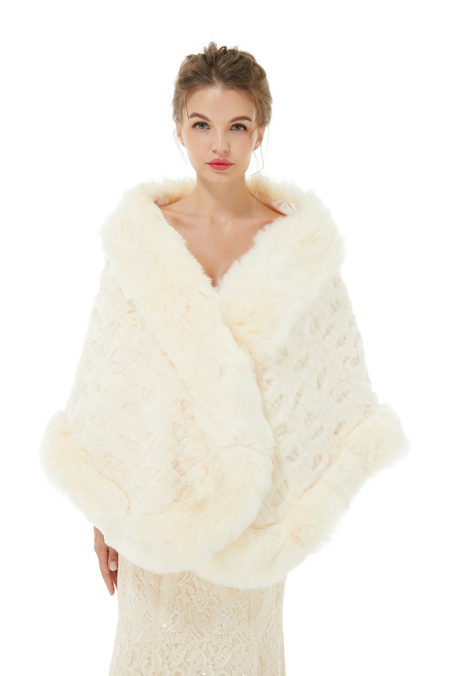 Bellasprom Warm Champagne Faux Fur Wrap Wedding Shawl For Bride Bellasprom