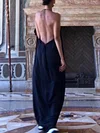 Casual Solid Color Backless Halterneck Maxi Dress