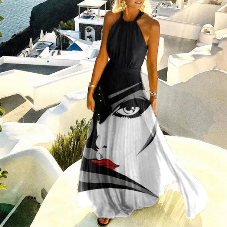 Halter Abstract Printed Beach Dress
