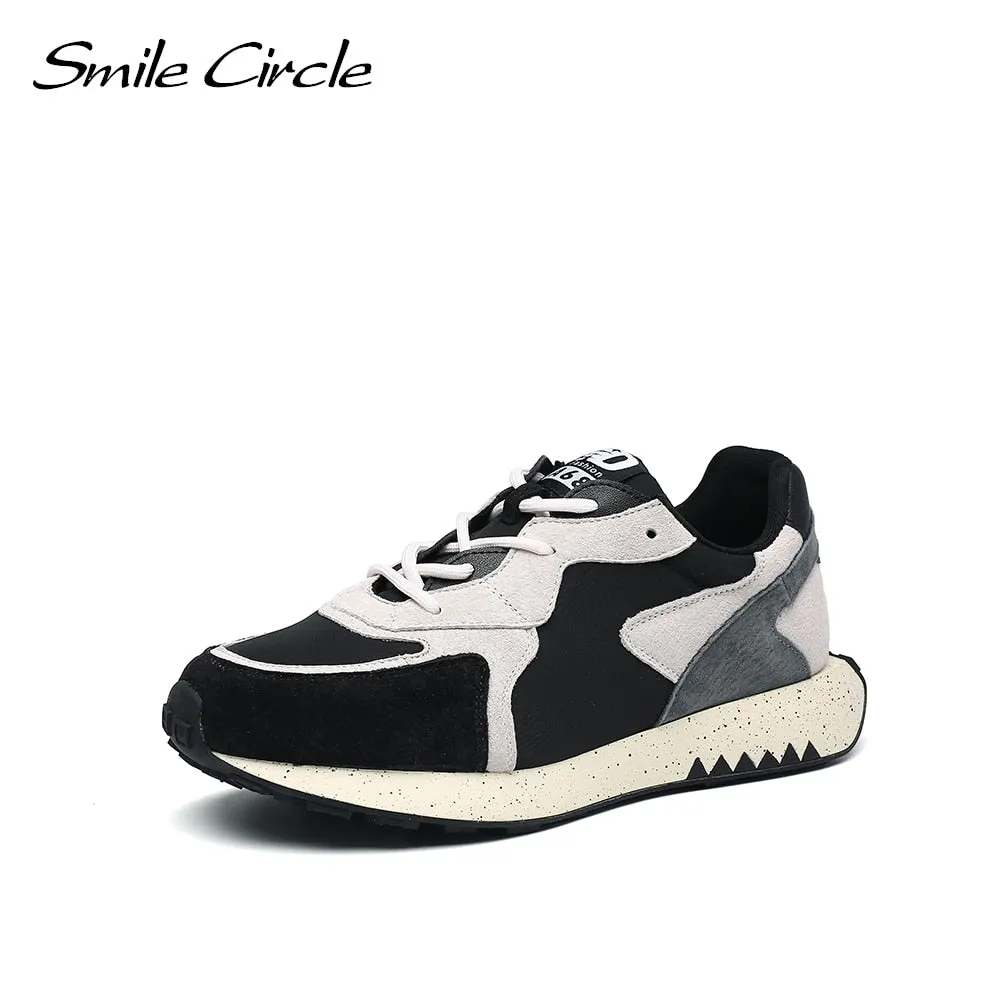 Smile Circle Women Sneakers Suede leather Flat Platform Shoes Fashion Lace-up Splicing Casual Shoes black Gray Sneakers